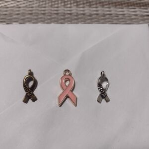 Breast Cancer Awareness Ribbon Charm Pendants Set